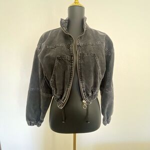 BDG Urban Outfitters cropped black denim bomber jacket